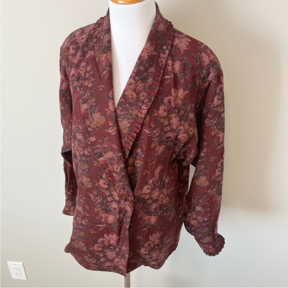 VINTAGE Alfred Sung Wool Floral Wrap Coat Blazer Size 6 - Picture 2 of 6